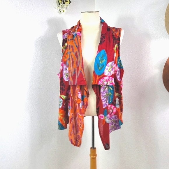 ANU MULTICOLORED 100% WOOL FRINGE VEST MULTI-COLORED EMBROIDERED SIZE XLARGE - Picture 1 of 11